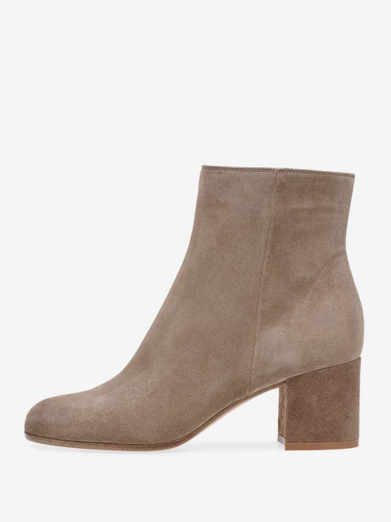 Bottines Daim À Bout Rond Et Talon Épais Pour Femmes