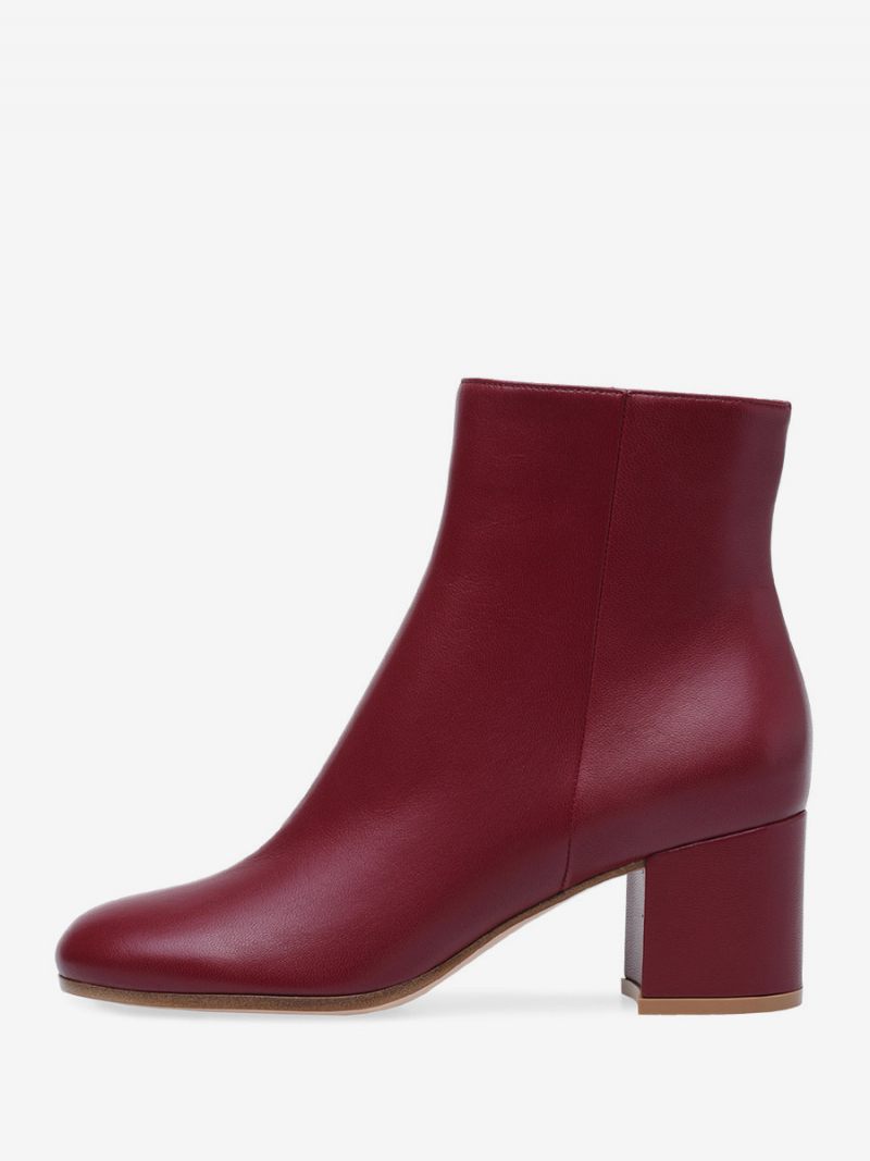 Bottines Daim À Bout Rond Et Talon Épais Pour Femmes - Rouge