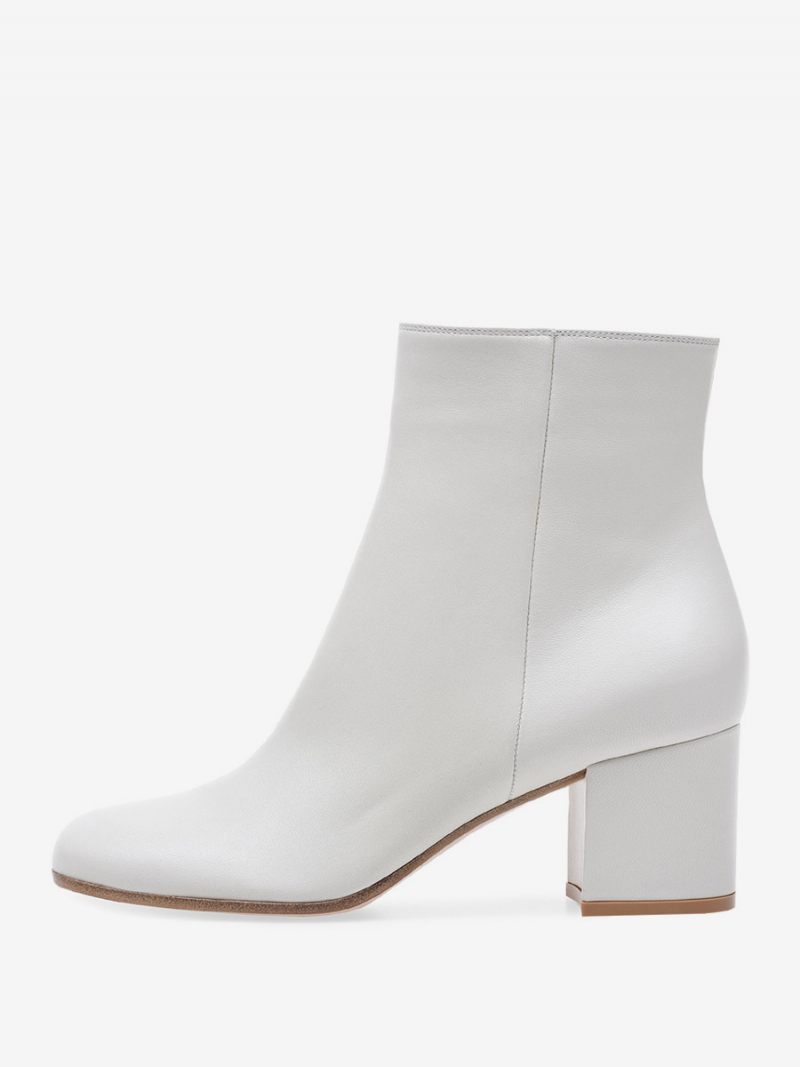 Bottines Daim À Bout Rond Et Talon Épais Pour Femmes - Blanc