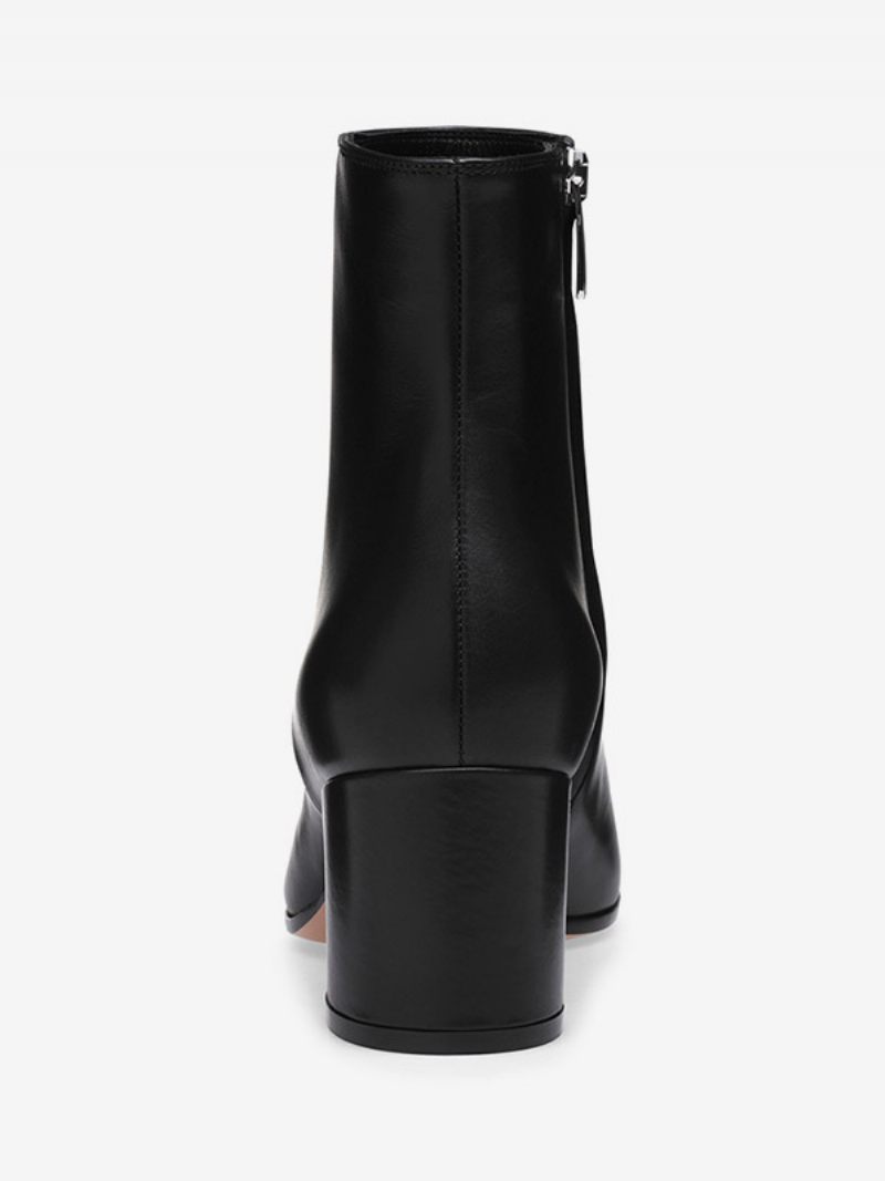 Bottines Daim À Bout Rond Et Talon Épais Pour Femmes - Pu Noir