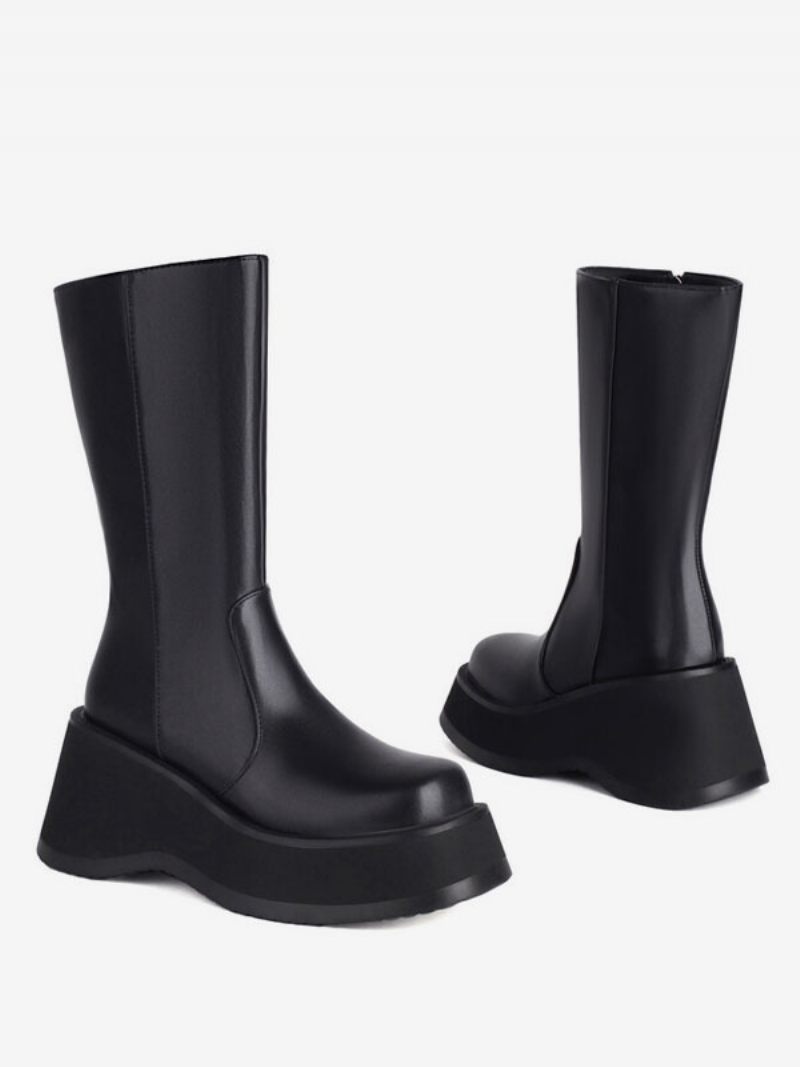 Bottines Sans Talons À Bout Rond Pour Femmes - Noir