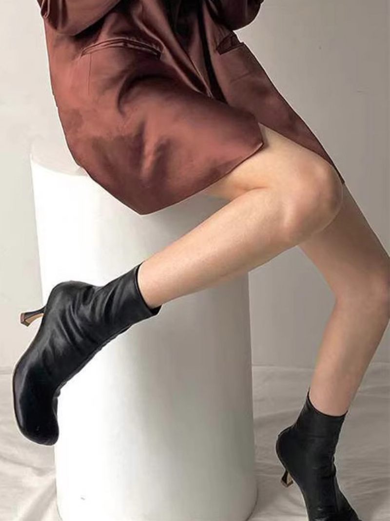 Bottines À Talons Aiguilles Bout Carré Pour Femmes - Noir