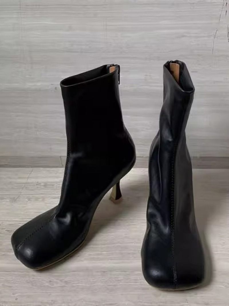 Bottines À Talons Aiguilles Bout Carré Pour Femmes - Noir