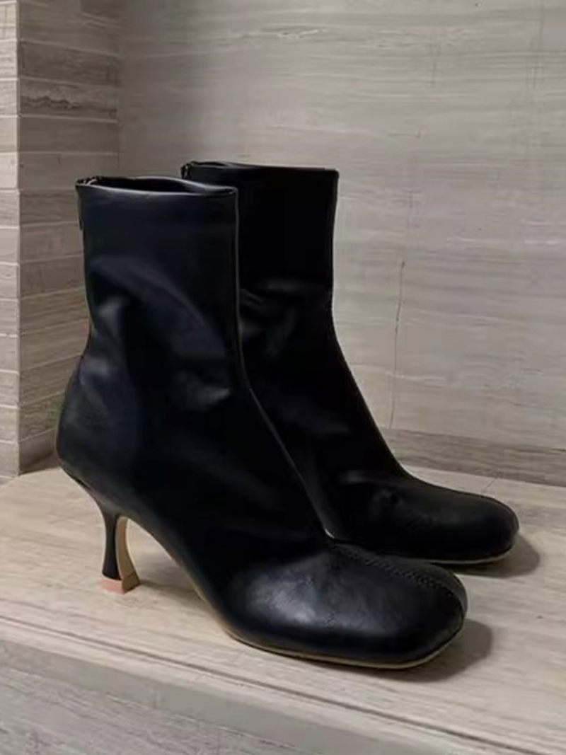 Bottines À Talons Aiguilles Bout Carré Pour Femmes - Noir