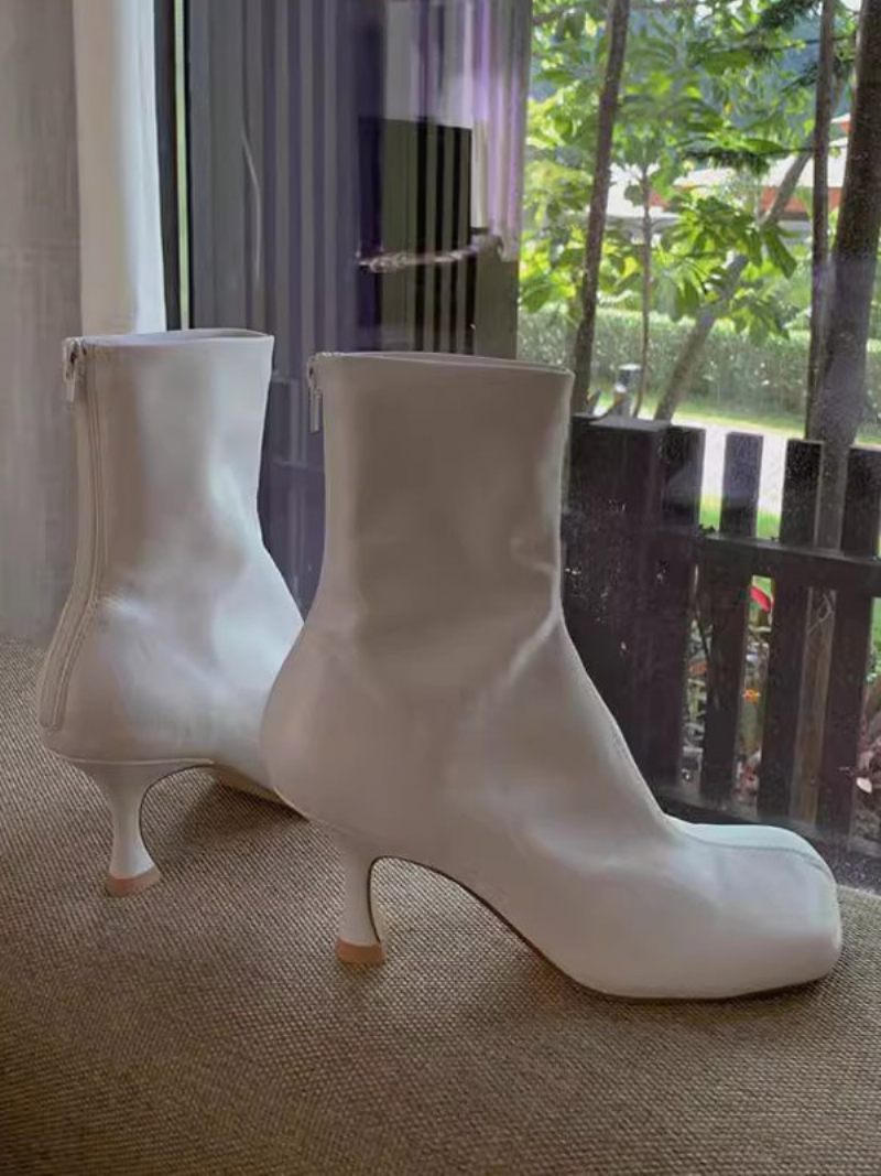 Bottines À Talons Aiguilles Bout Carré Pour Femmes - Blanc