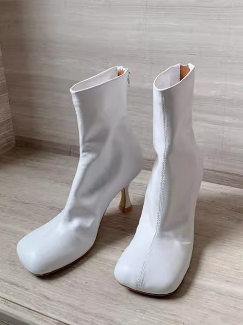 Bottines À Talons Aiguilles Bout Carré Pour Femmes - Blanc