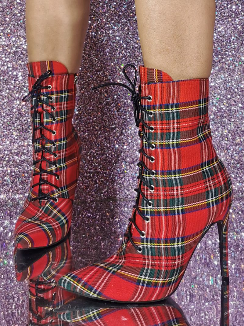 Bottines À Talons Aiguilles Bout Pointu Pour Femmes - Rouge