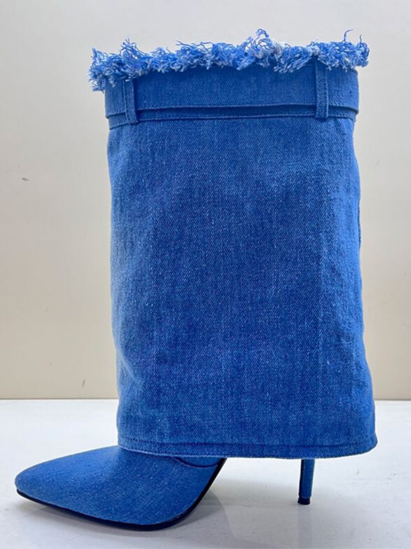Bottines Toile À Bout Pointu Et Talon Aiguille Pour Femmes - Bleu
