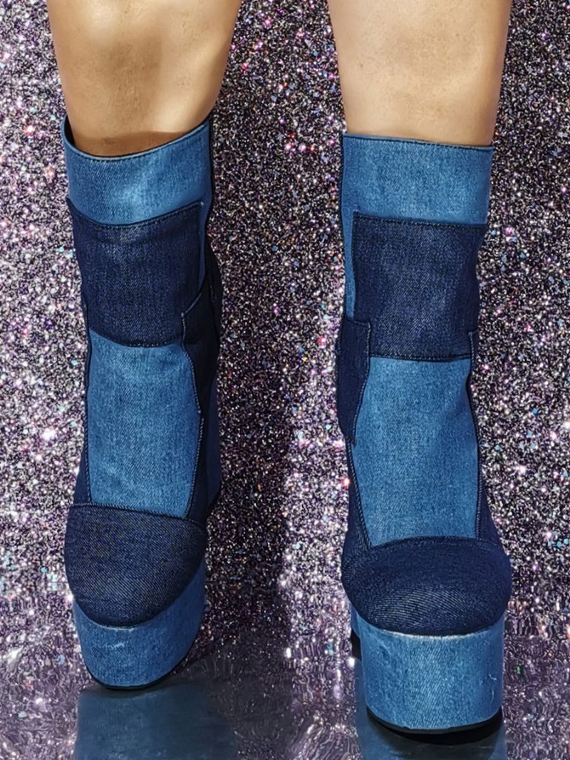 Bottines Toile À Bout Rond Pour Femmes - Marine Foncé