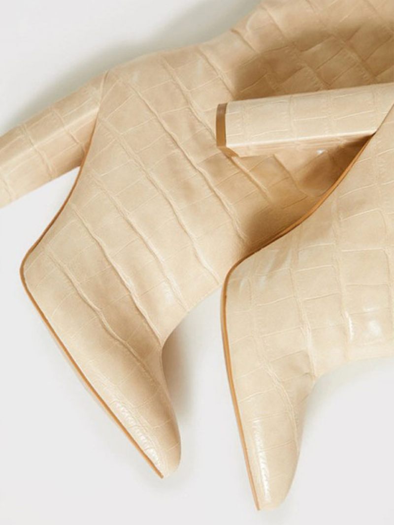 Cuissardes Cuir Brillant À Talons Épais Et Larges Pour Femmes - Jaune / Rouge