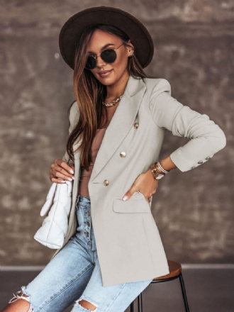 Veste Blazer Blanc Couleur Unie Col Rabattu Double Boutonnage Coupe Cintrée Chic Vêtements D'extérieur Rue Pour Femmes Printemps-automne