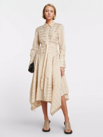 Robes Chemise Boutonnées Pour Femmes Ceinturée Irrégulière Décontractée Au Quotidien Mi-longue