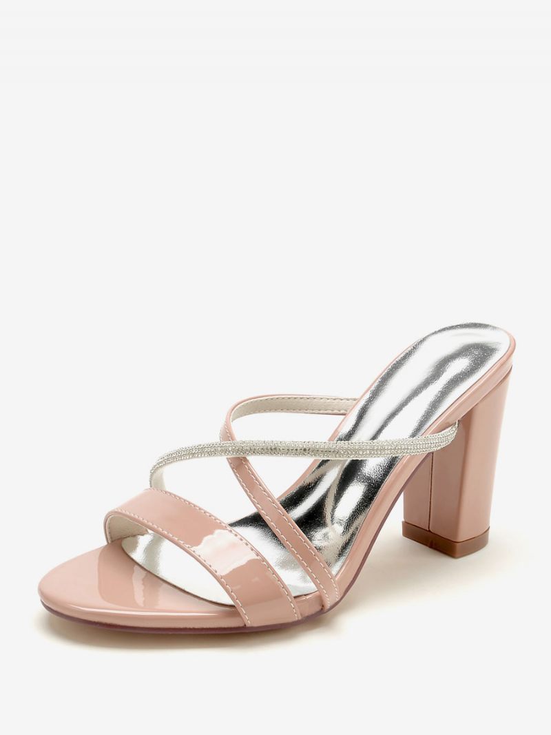 Chaussures Mariage Pour Femmes Sandales À Bout Ouvert Pu Verni Avec Strass Nus