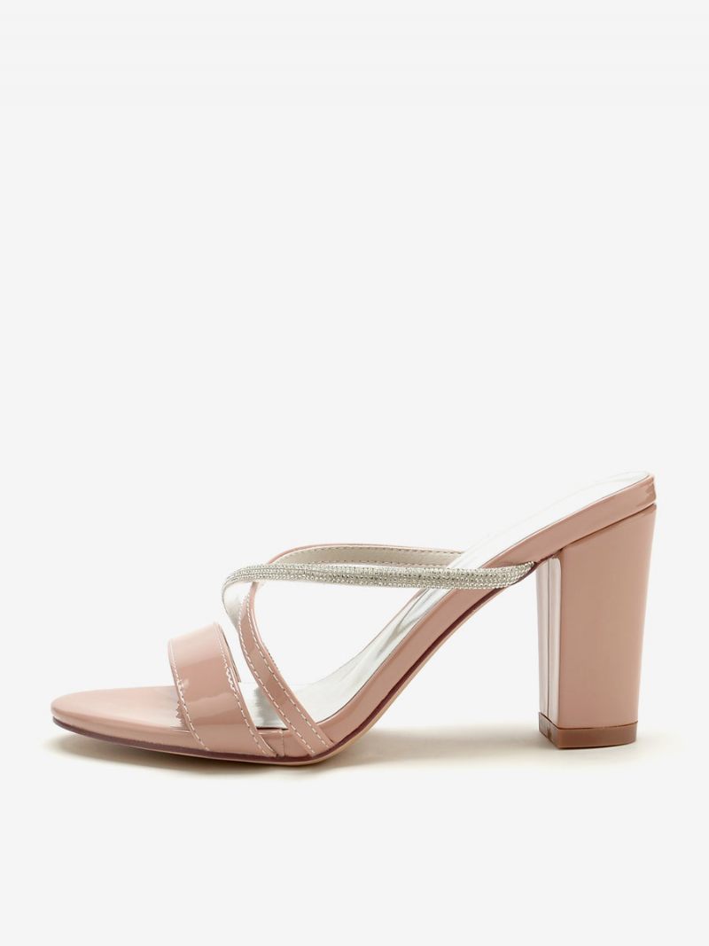 Chaussures Mariage Pour Femmes Sandales À Bout Ouvert Pu Verni Avec Strass Nus - Jaune / Rouge