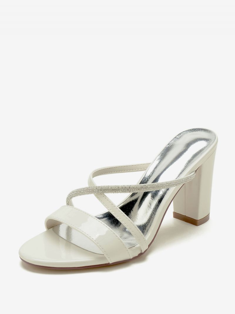 Chaussures Mariage Pour Femmes Sandales À Bout Ouvert Pu Verni Avec Strass Nus - Beige