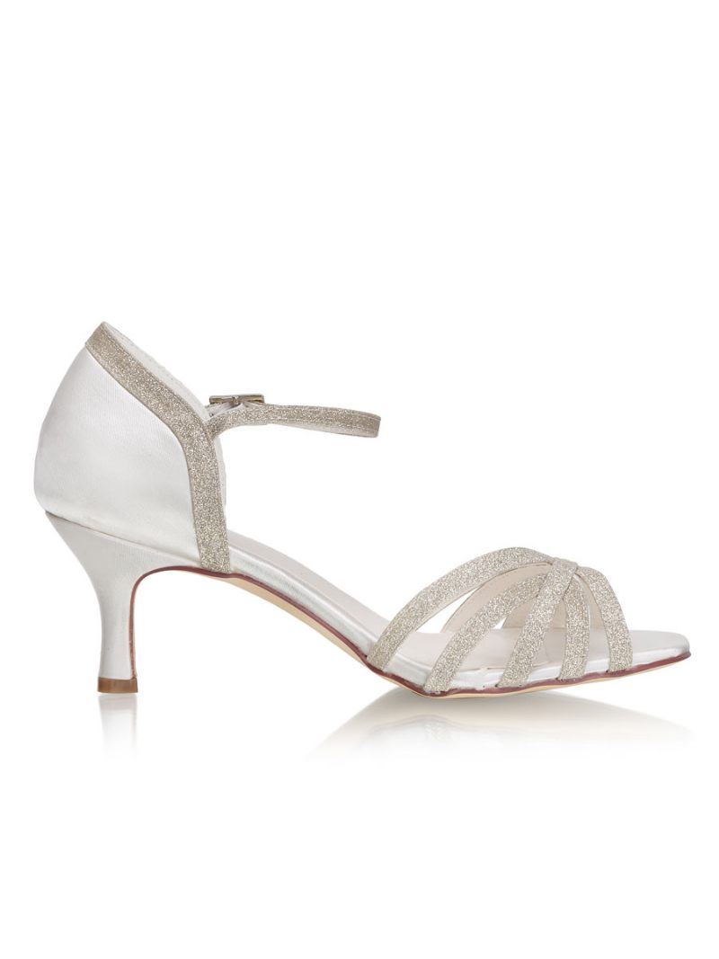 Chaussures Mariage À Talons Chaton Pour Femmes Sandales Lanières Bout Ouvert Mariée Vintage - Ivoire