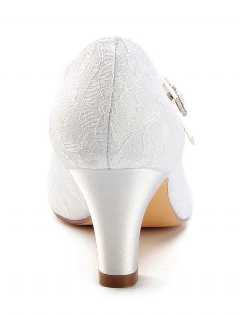 Chaussures Mariage Vintage Pour Femmes Mariée Dentelle À Bout Rond Avec Détail Boucle Mère La - Ivoire