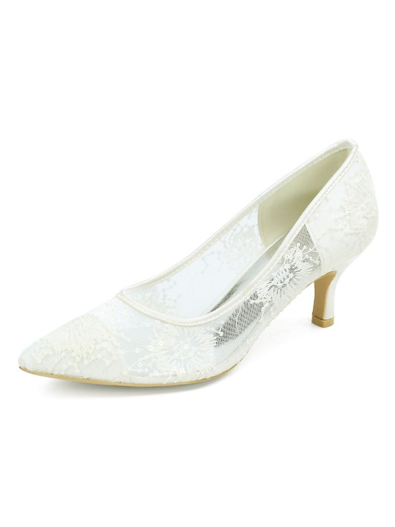 Chaussures Mariée Dentelle À Talon Chaton Pour Femmes