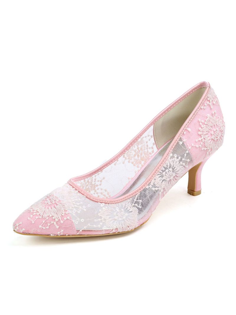 Chaussures Mariée Dentelle À Talon Chaton Pour Femmes - Rose