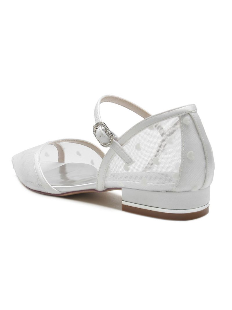 Chaussures Plates Mariée Mary Jane Maille Pour Femmes - Blanc