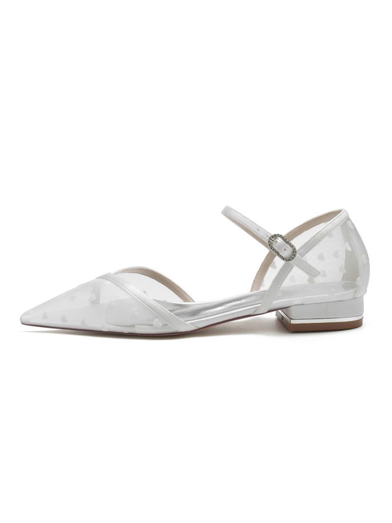 Chaussures Plates Mariée Mary Jane Maille Pour Femmes - Blanc