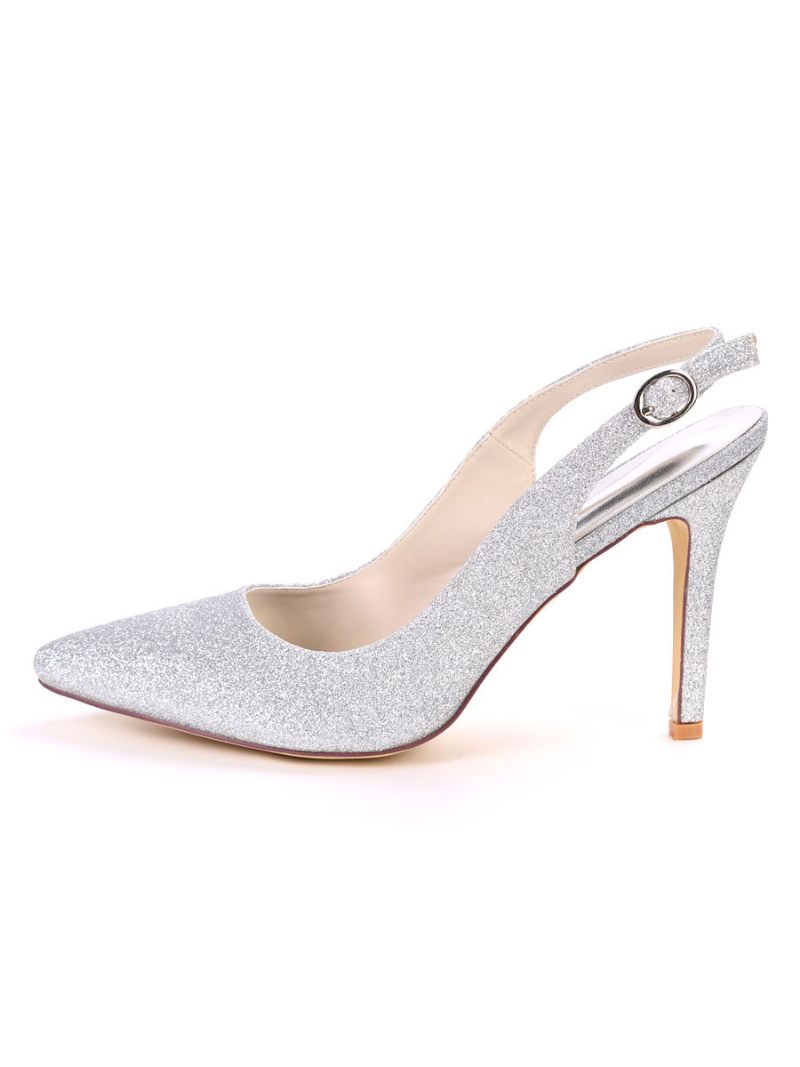 Escarpins Bal À Talons Et Bride Arrière Pailletés Pour Femmes - Argent