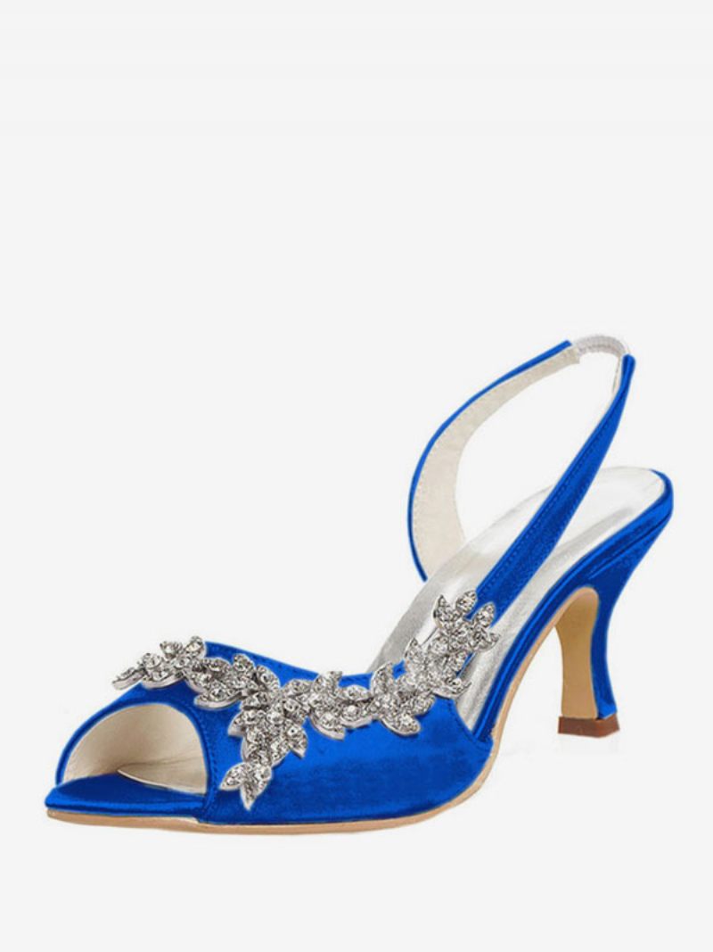 Escarpins Mariage À Bride Arrière Avec Strass Pour Femmes - Bleu Royal