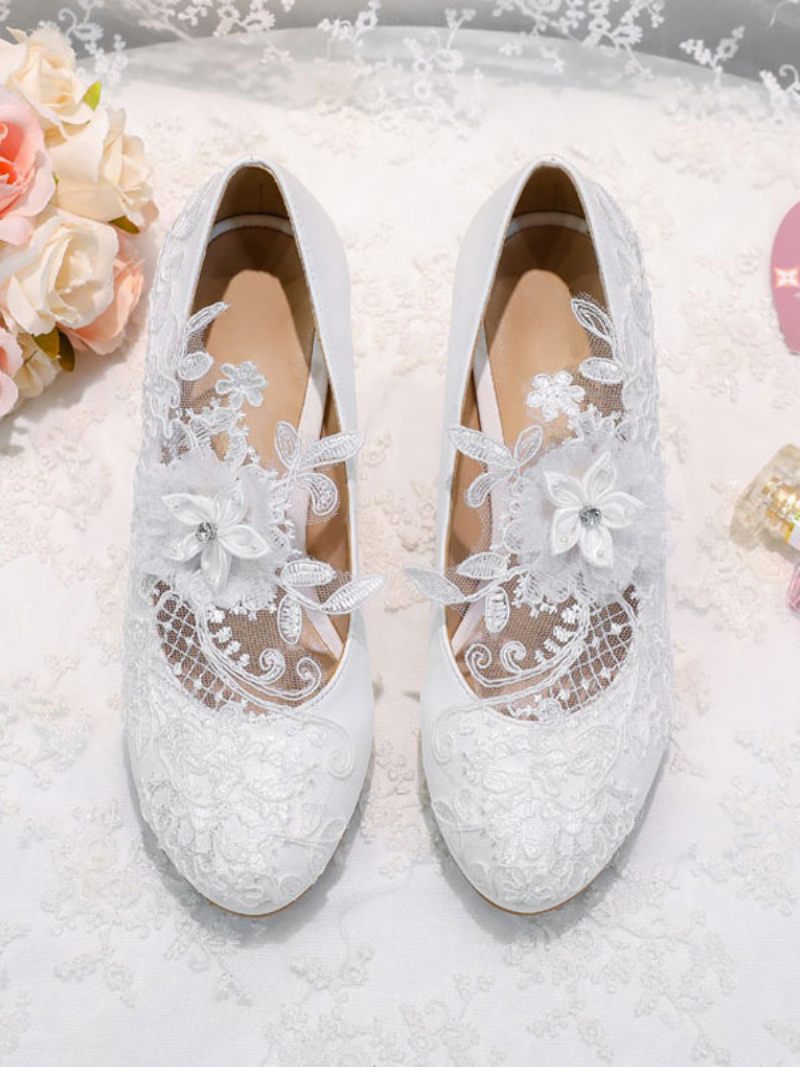 Escarpins Mariée À Fleurs Pour Femmes Blanc - Blanc