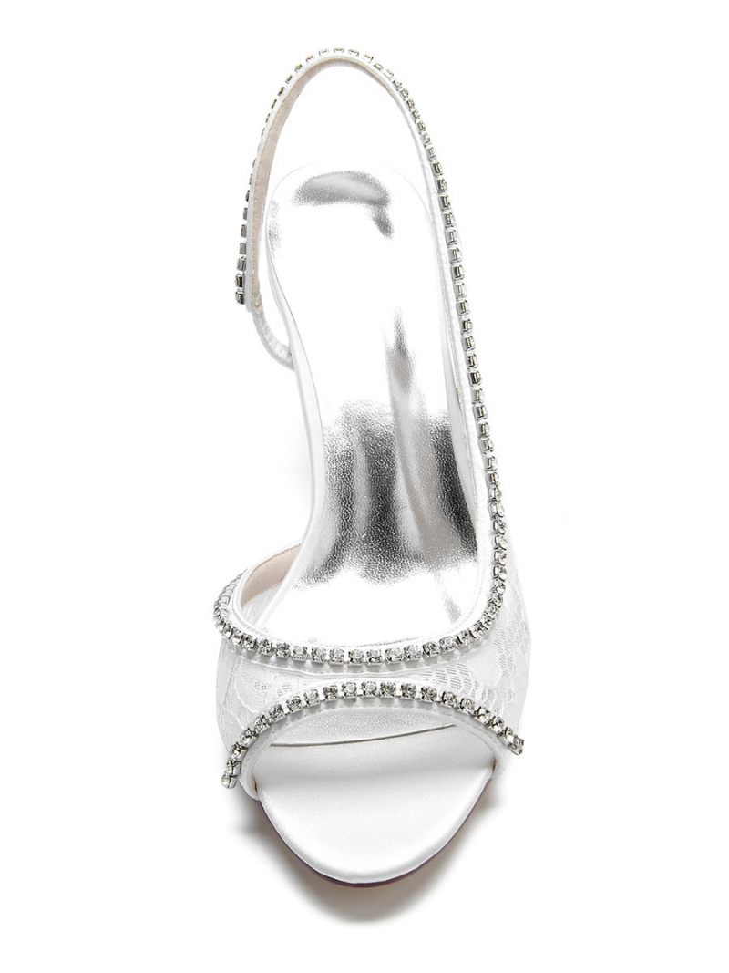 Escarpins Mariée À Talons Et Bride Arrière Dentelle Pour Femmes - Blanc