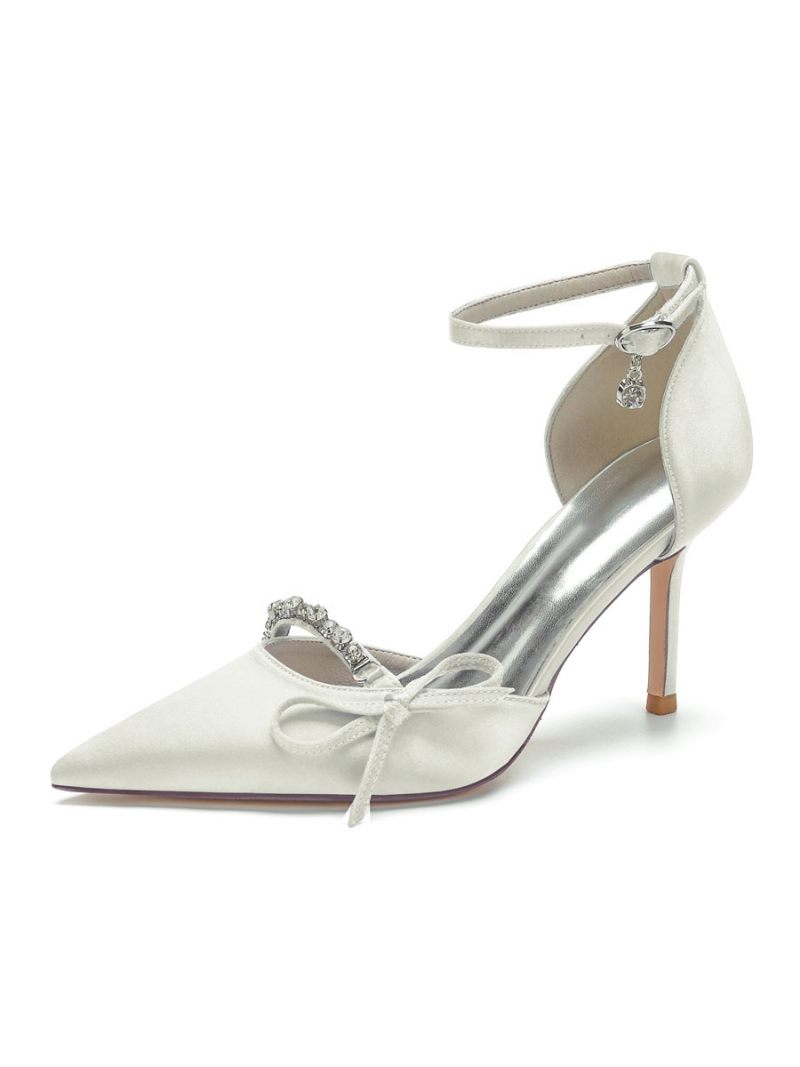 Escarpins Mariée À Talons Et Bride Cheville Pour Femmes Avec Nœud - Ivoire