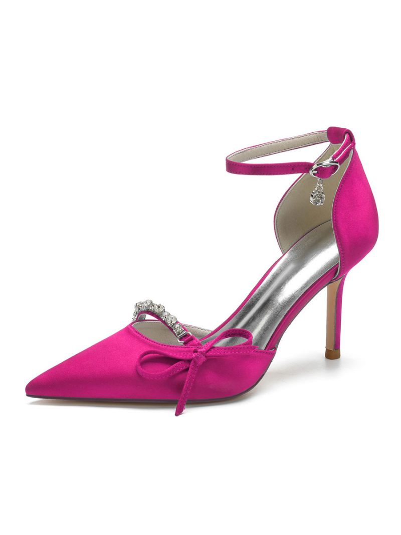 Escarpins Mariée À Talons Et Bride Cheville Pour Femmes Avec Nœud - Rose