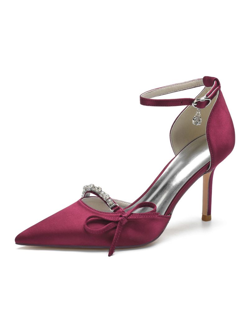 Escarpins Mariée À Talons Et Bride Cheville Pour Femmes Avec Nœud - Bourgogne