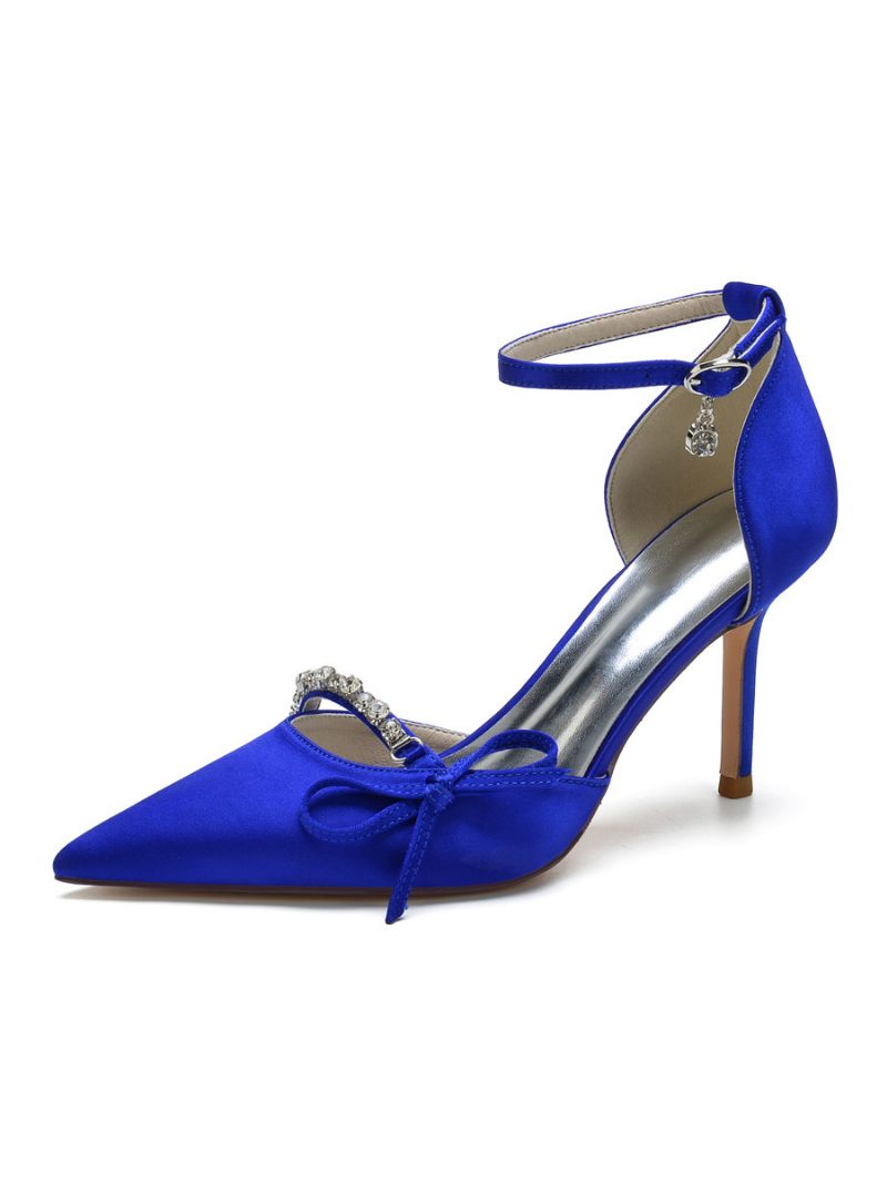 Escarpins Mariée À Talons Et Bride Cheville Pour Femmes Avec Nœud - Bleu Royal