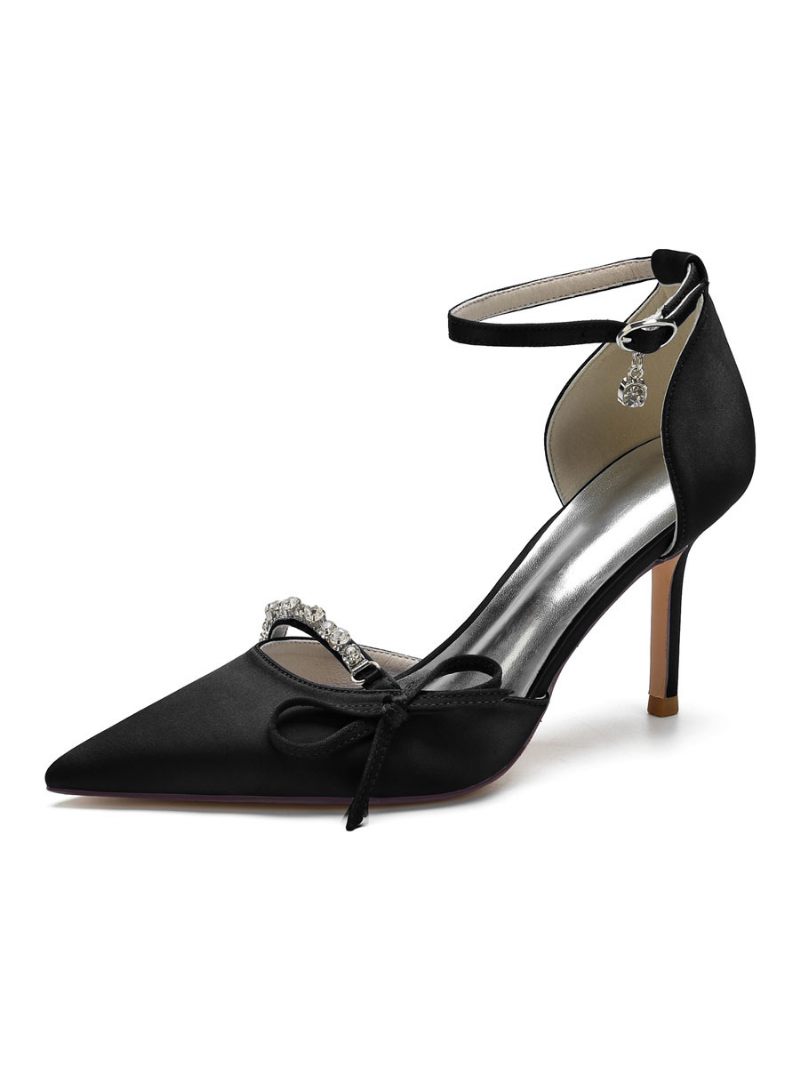 Escarpins Mariée À Talons Et Bride Cheville Pour Femmes Avec Nœud - Noir