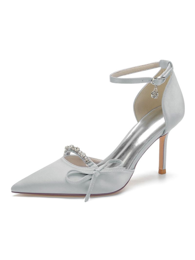 Escarpins Mariée À Talons Et Bride Cheville Pour Femmes Avec Nœud - Argent
