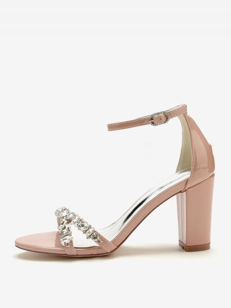 Sandales Mariée Pour Femmes Mariage Pu Verni Bordeaux Chic Bout Ouvert Strass - Jaune / Rouge