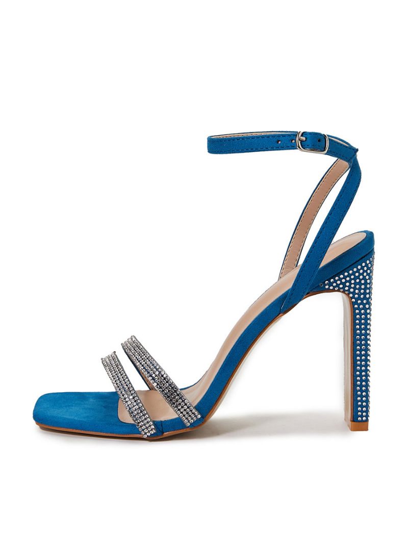 Sandales Soirée À Strass Pour Femmes Talon Épais - Bleu
