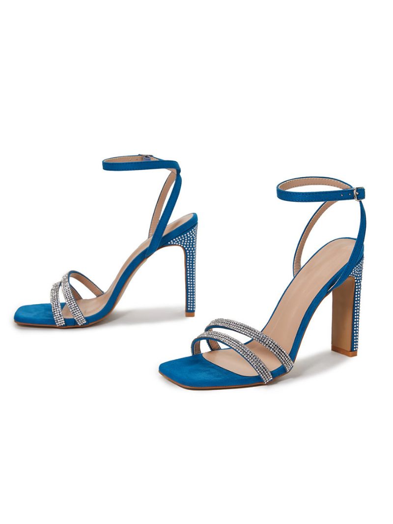 Sandales Soirée À Strass Pour Femmes Talon Épais - Bleu