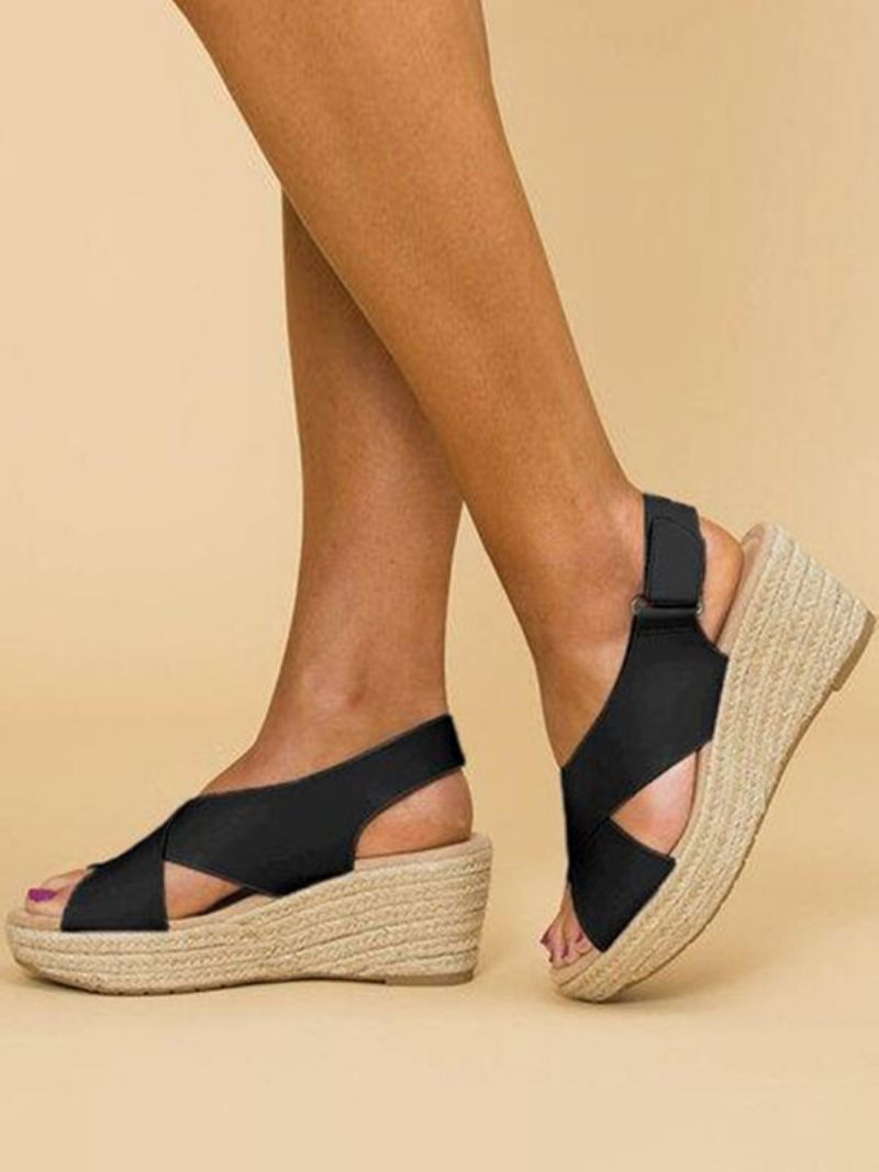 Talons Compensés Pour Femmes Street Wear Simili Cuir Bout Ouvert Boho Sandales Mariage