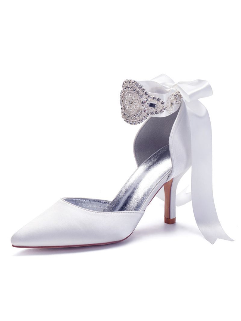 Talons Mariée Confortables À Lacets Et Strass Pour Femmes - Blanc