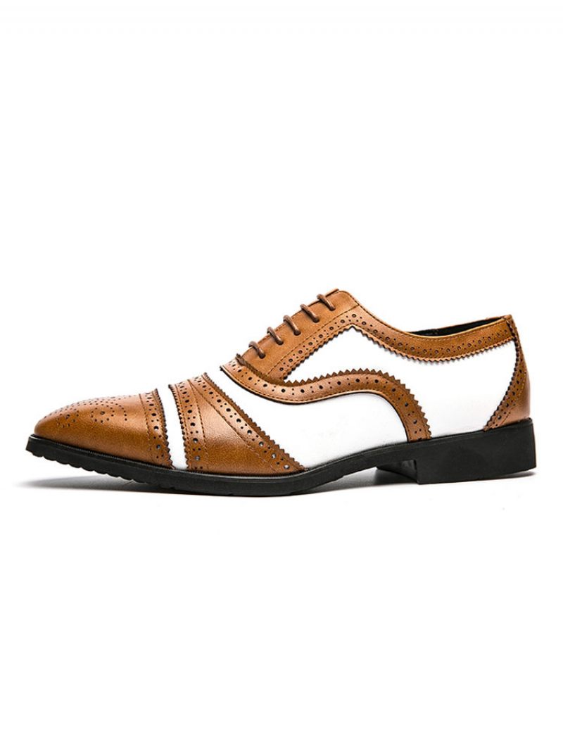 Chaussures Bal Pour Hommes Richelieu Marron Bicolore Robe Mariée - Café Marron