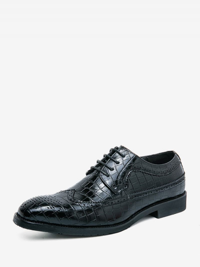 Chaussures Habillées Pour Hommes Élégantes À Bout Rond Lacets Cuir Pu Marié - Noir