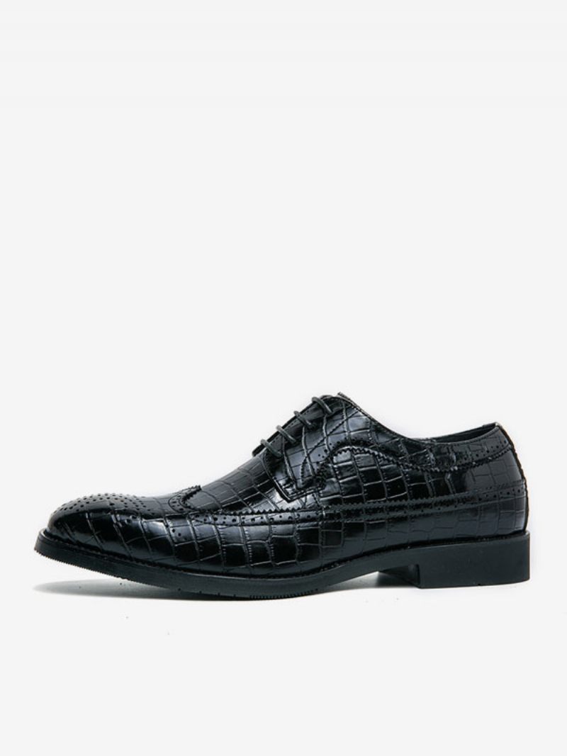 Chaussures Habillées Pour Hommes Élégantes À Bout Rond Lacets Cuir Pu Marié - Noir