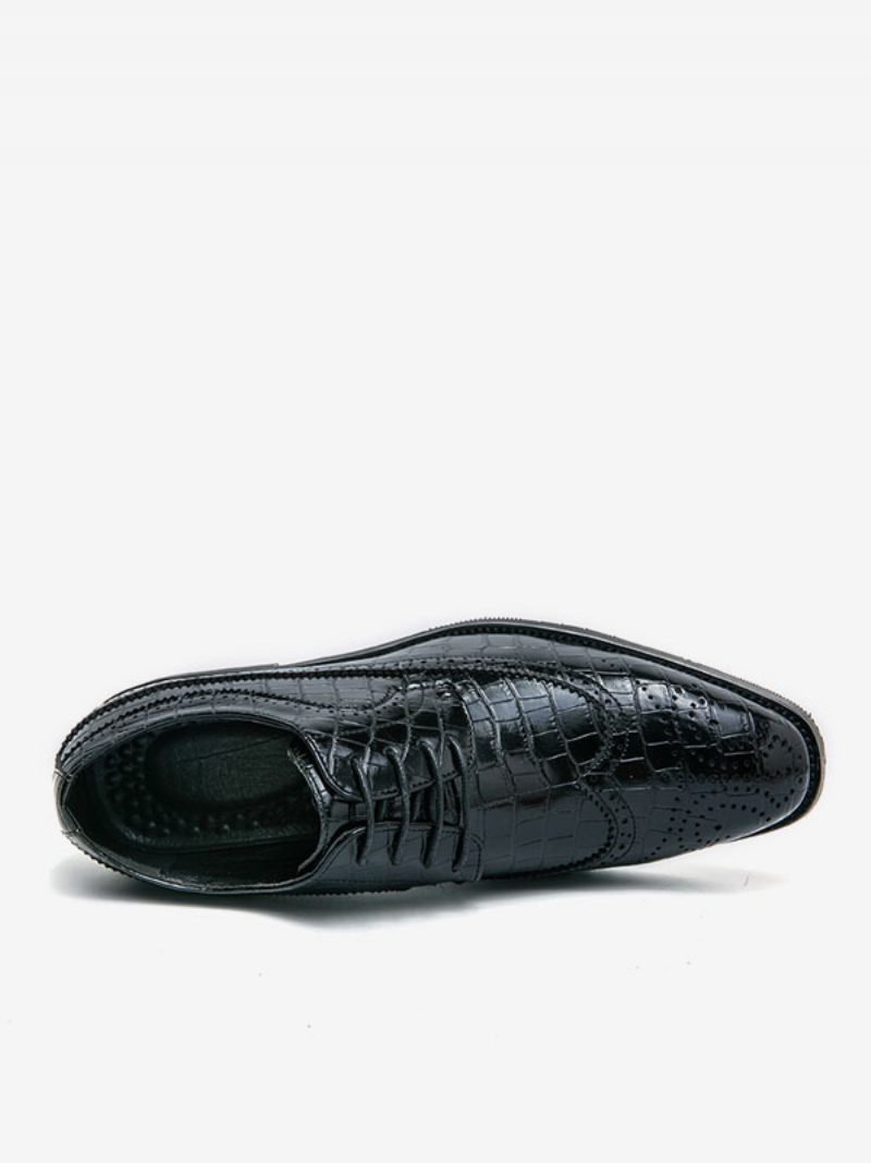 Chaussures Habillées Pour Hommes Élégantes À Bout Rond Lacets Cuir Pu Marié - Noir