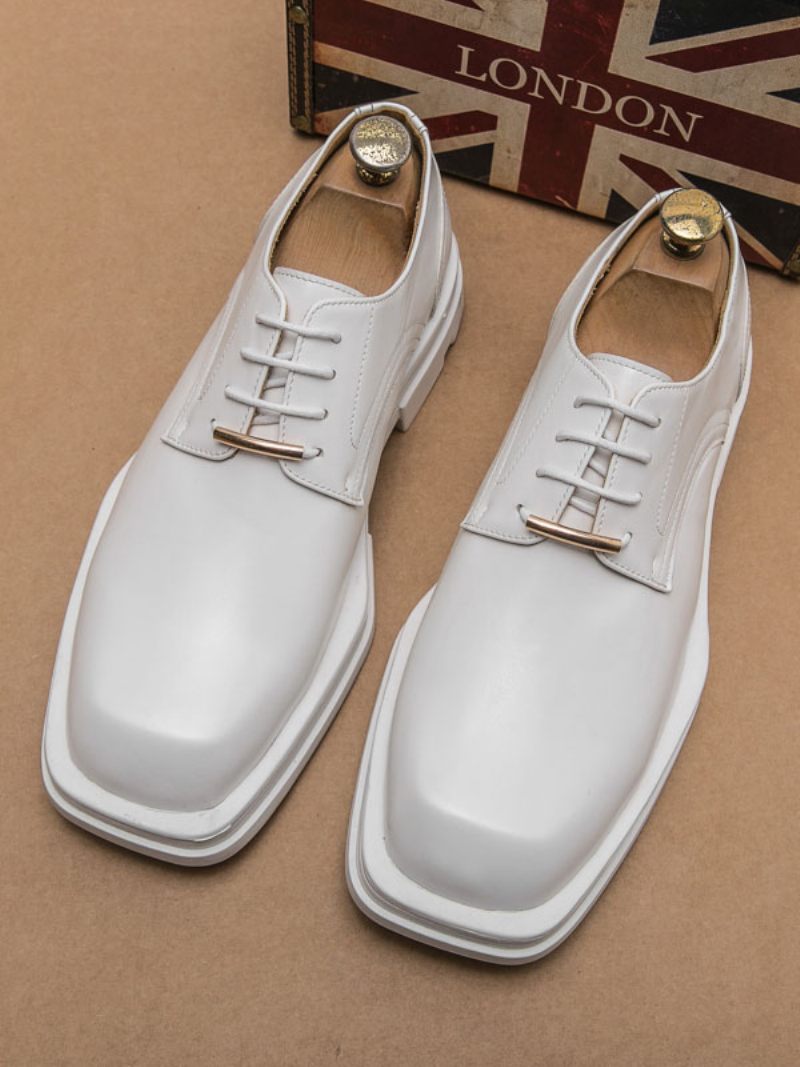 Chaussures Habillées Pour Hommes Fantastiques Bout Carré Sangle Réglable Cuir Pu - Blanc
