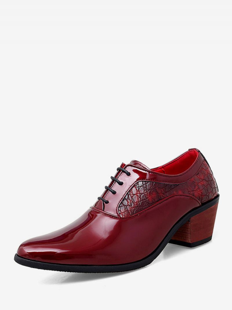 Chaussures Habillées Pour Hommes Fantastiques Bout Pointu À Lacets Cuir Pu Mariage Fête Bal - Rouge