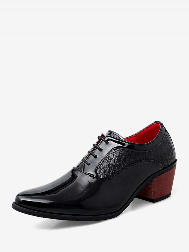Chaussures Habillées Pour Hommes Fantastiques Bout Pointu À Lacets Cuir Pu Mariage Fête Bal - Noir