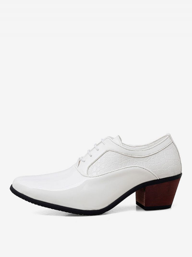 Chaussures Habillées Pour Hommes Fantastiques Bout Pointu À Lacets Cuir Pu Mariage Fête Bal - Blanc