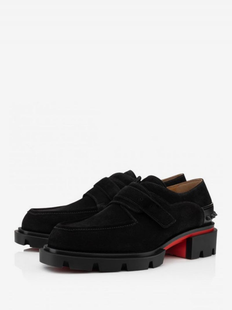 Chaussures Habillées Pour Hommes Mode Bout Rond Rivets Arrière Mocassins Cuir Suédé À Enfiler