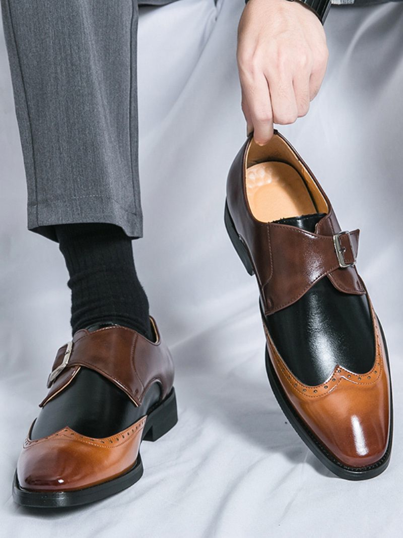 Chaussures Habillées Pour Hommes Qualité Bout Carré Slip-on Cuir Pu Bal Laofers - Jaune